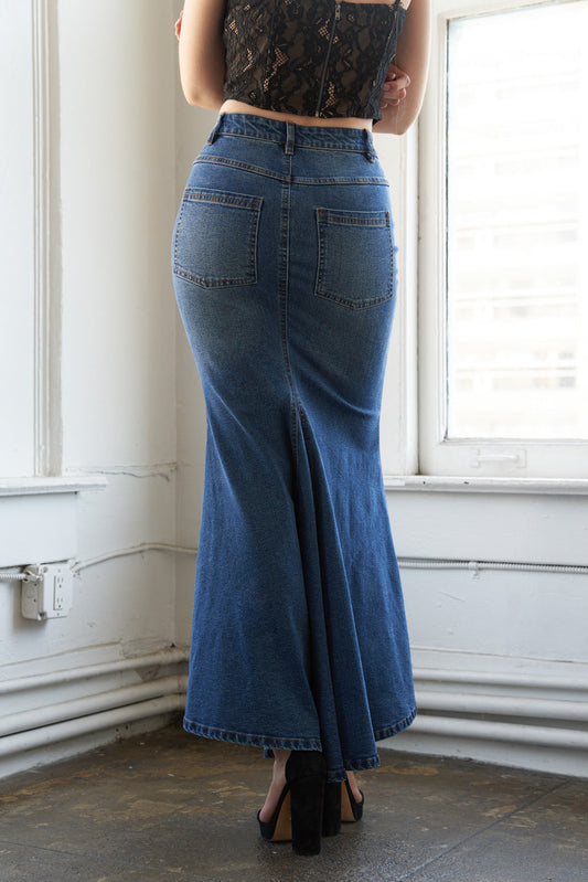 Whispering Winds Denim Midi Skirt