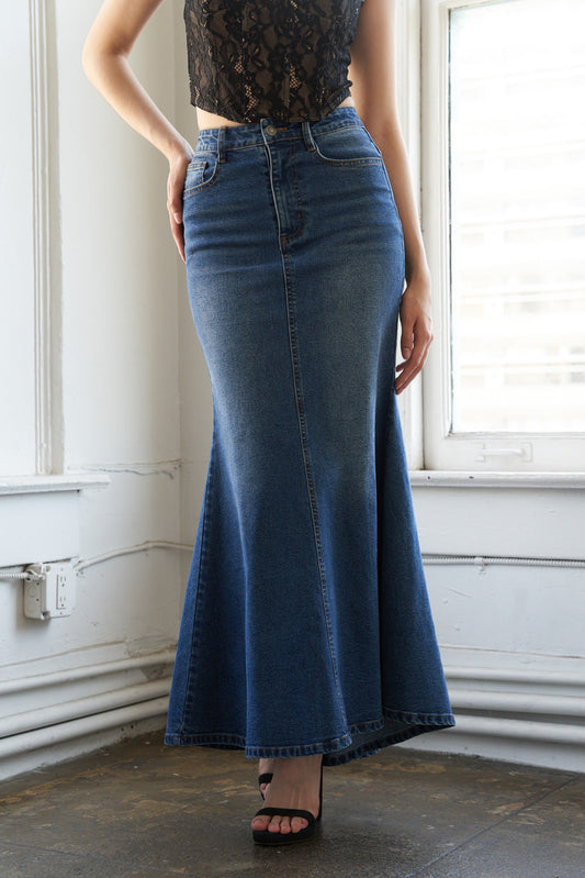 Whispering Winds Denim Midi Skirt