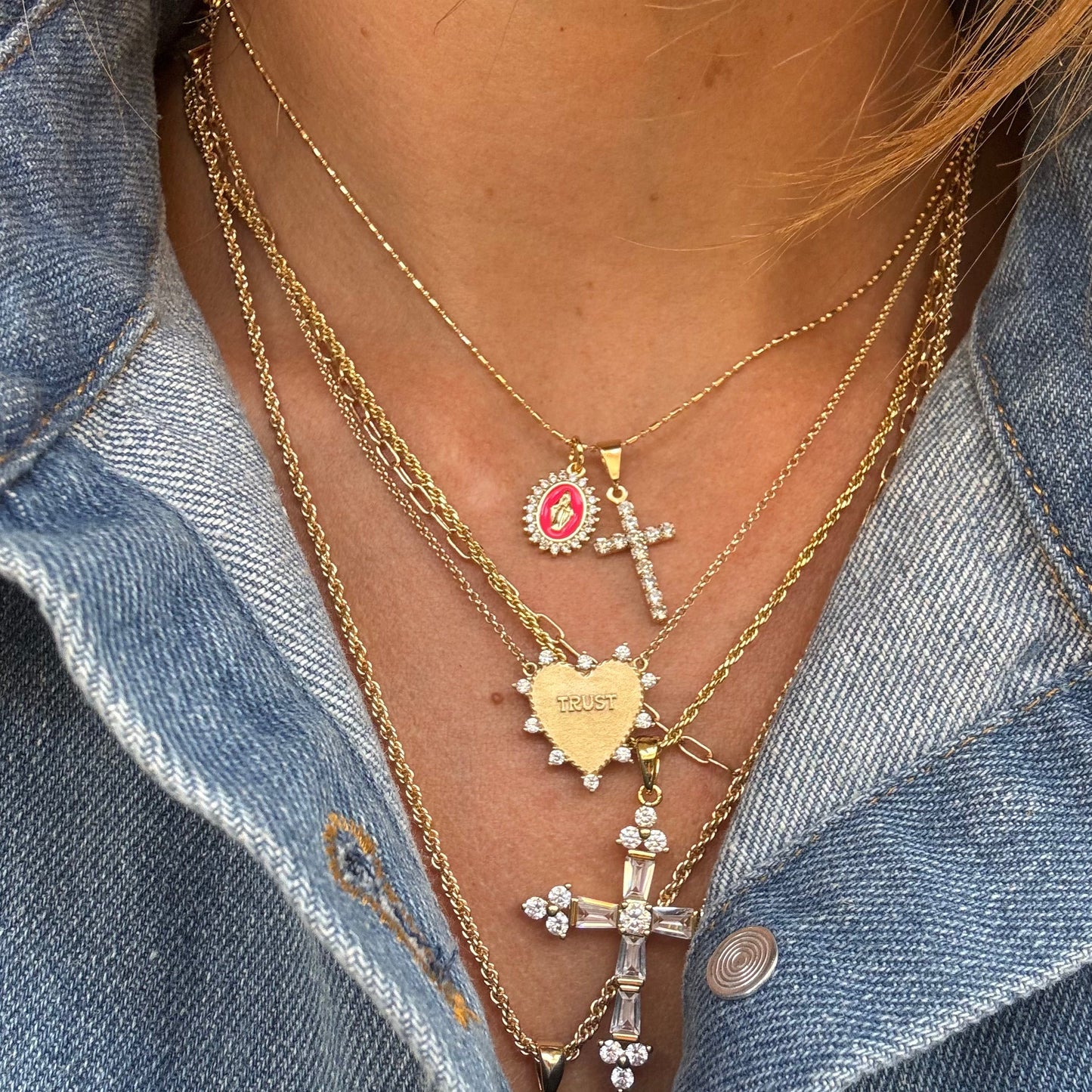 Hot Pink Lady Lourdes multi-charm Necklace