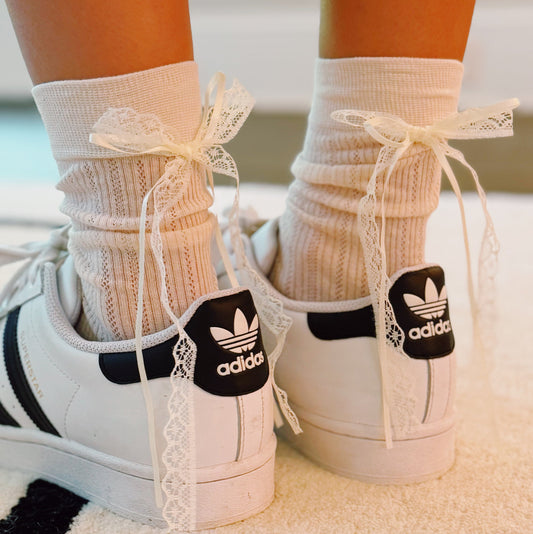 Lace And Satin Bow Back Socks Set Of 2