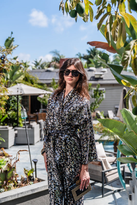 Leopard Sequin Dolman Wrap Kimono Top
