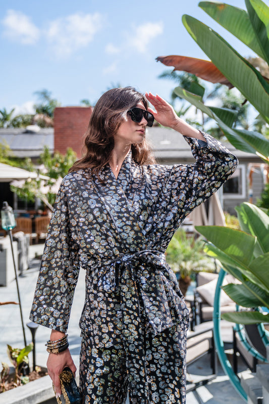 Leopard Sequin Dolman Wrap Kimono Top