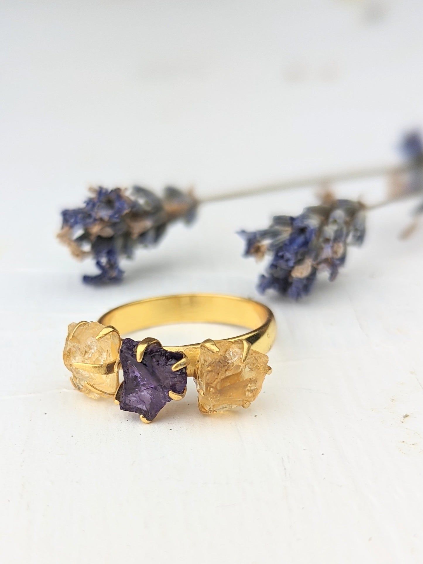 Citrine/Amethyst Cluster Ring - Gold