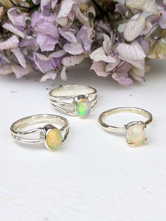Hammered Opal Ring