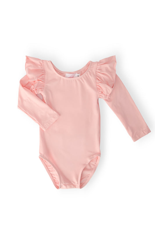 Peach L/S Flutter Sleeve Leotard
