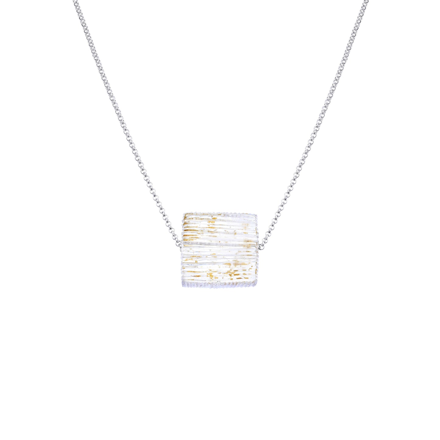 24K Gold Flake Lucite Cube Pendant Necklace