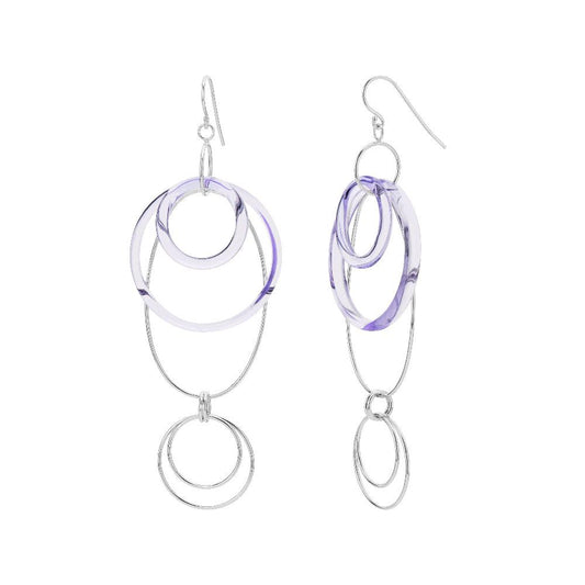 Purple and Silver Oval Drop Earrings