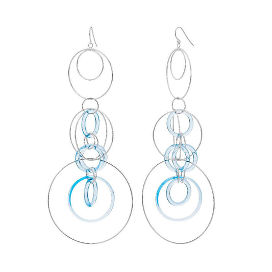 Blue and Silver Extra Long Drop Earrings