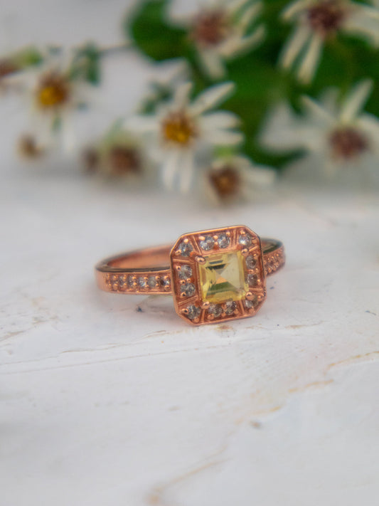Rose Gold, Citrine and Zircon Pave Cushion Cut Ring