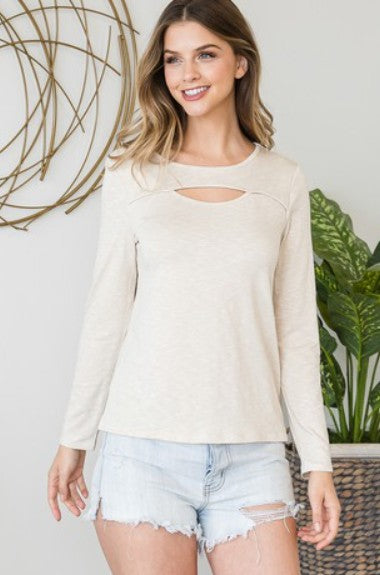 Petite Long Sleeve Top With Slit