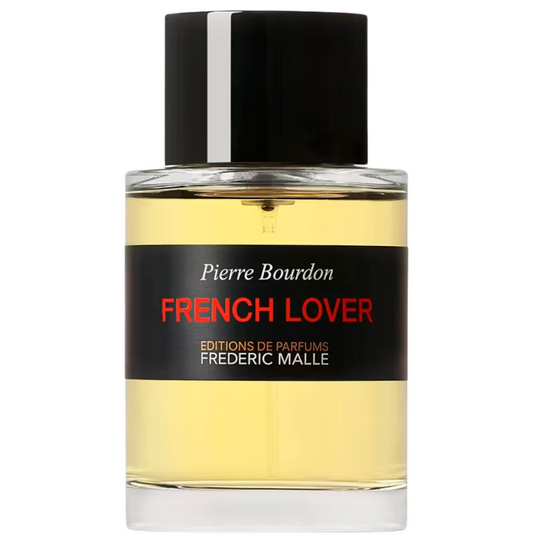 Perfume bottle labeled 'French Lover' by Frederic Malle on a white background