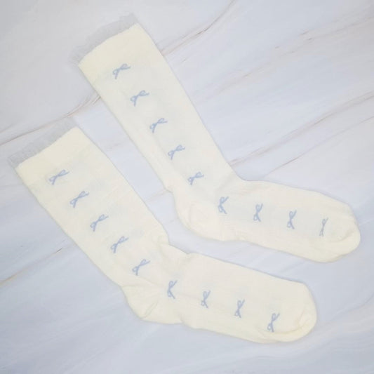 Tulle Top Bow Lined Up Socks Set Of 2