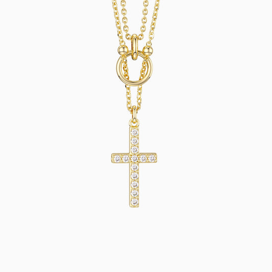 Gold Layered Circle Cross Necklace