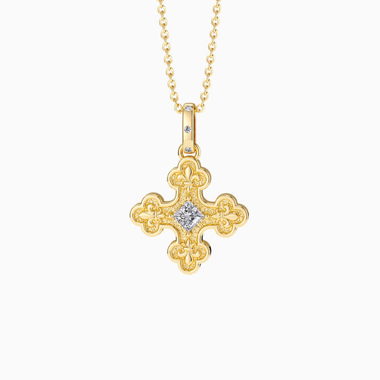 Byzantine Fleur De Lis Cross Pendant Necklace