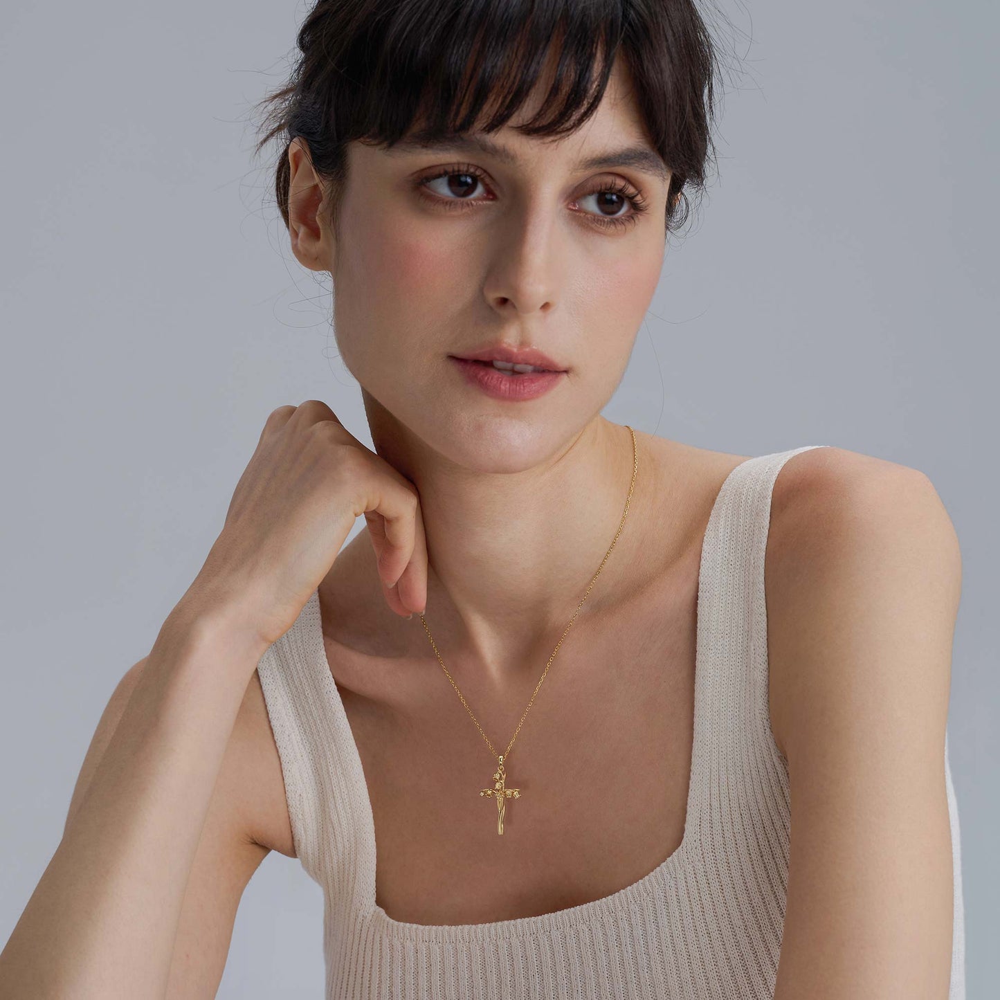 Floral Cross May Lily of the Valley Birth Flower Necklace