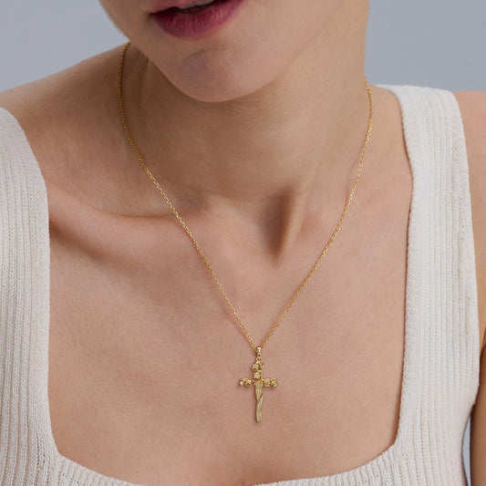 Floral Cross May Lily of the Valley Birth Flower Necklace