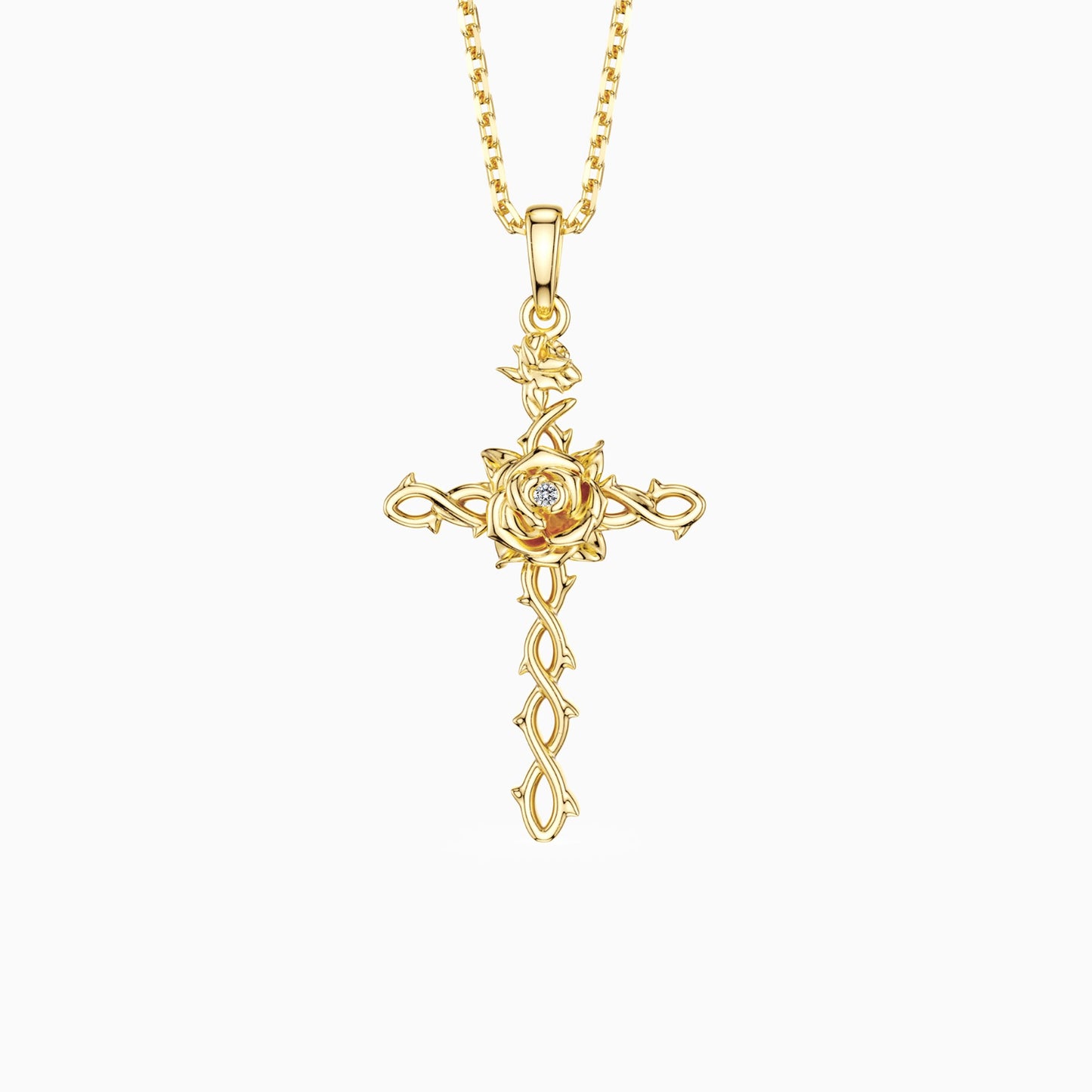 Floral Cross June Rose Birth Flower Necklace