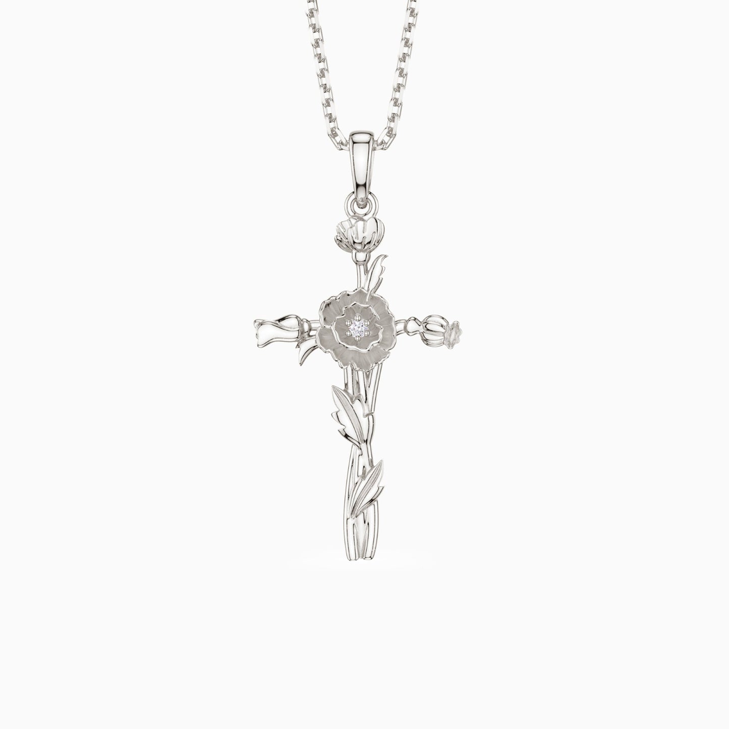 Floral Cross August Poppy Birth Flower Necklace