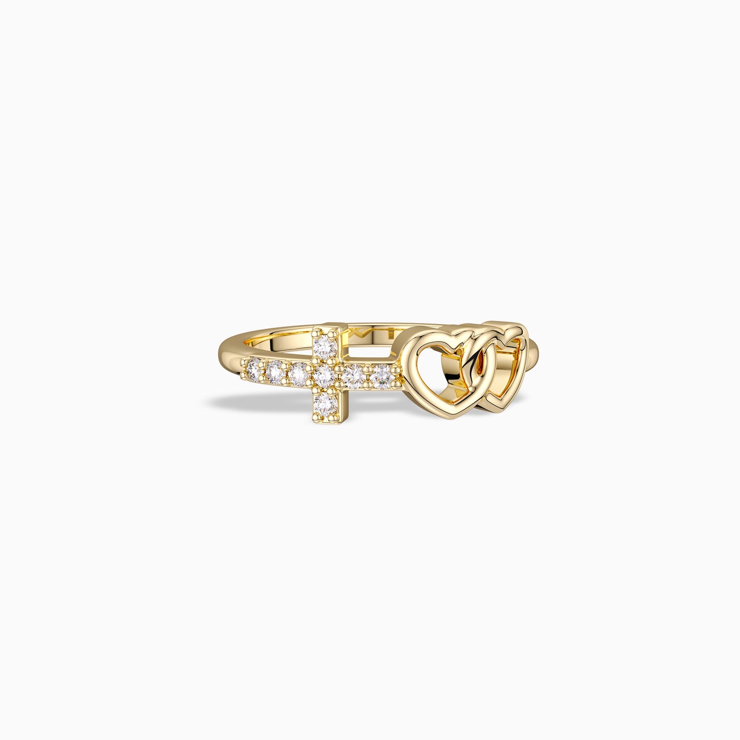 Double Heart And Cross Ring