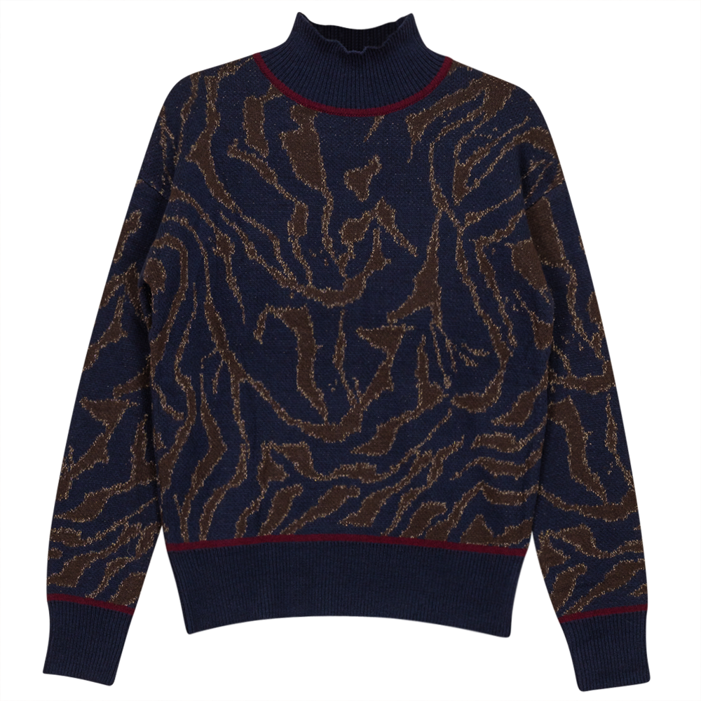 Mock Neck Leopard Knit Chenille Sweater