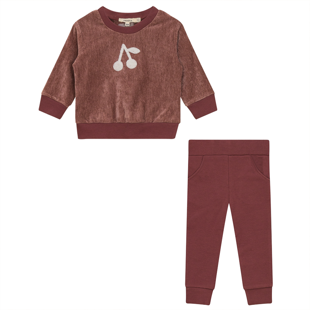 Velour 2Pc Set with Cherry Hook Stitchs