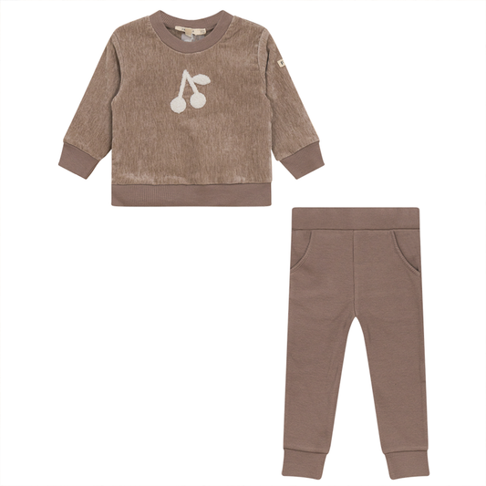 Velour 2Pc Set with Cherry Hook Stitchs
