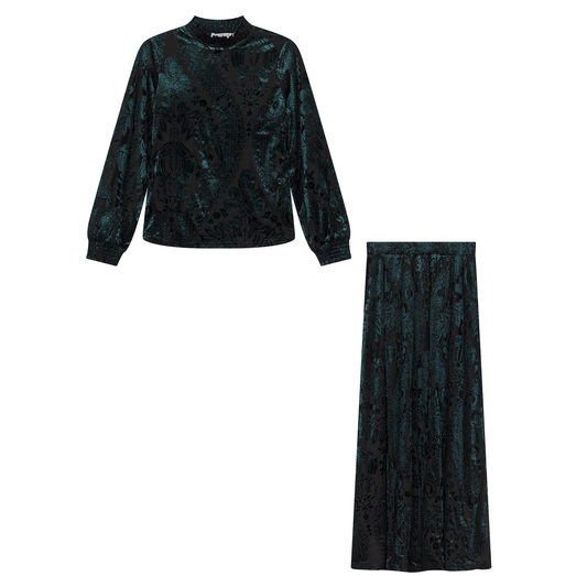 Burnout Velour A Line Skirt 2 PC Maxi Set