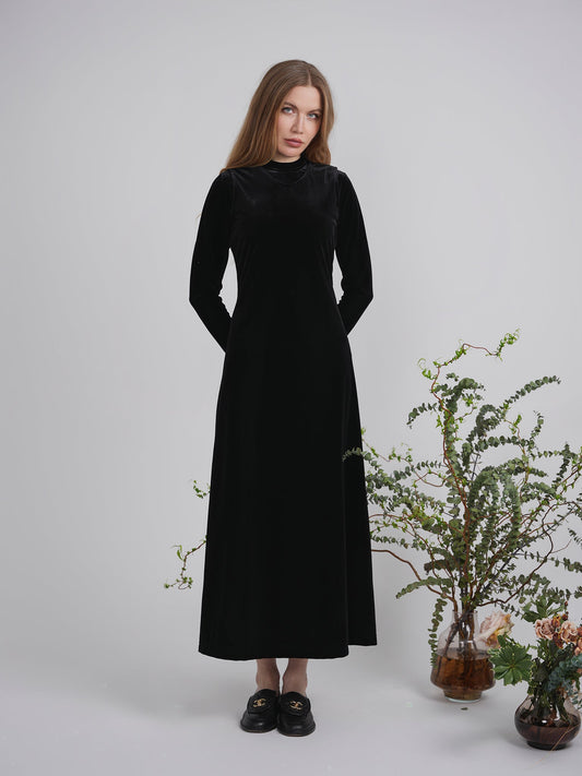 Velour Tie Mock Neck
