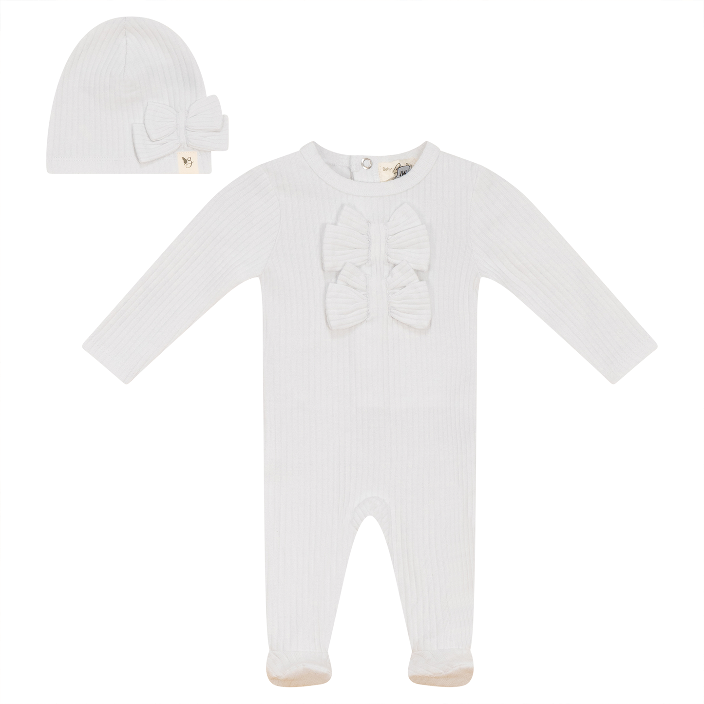 Bow Stitch Velour Onesie with Hat