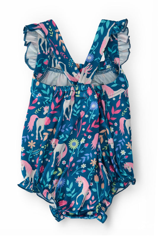 Wish Upon a Unicorn Ruffle Cross Back Romper