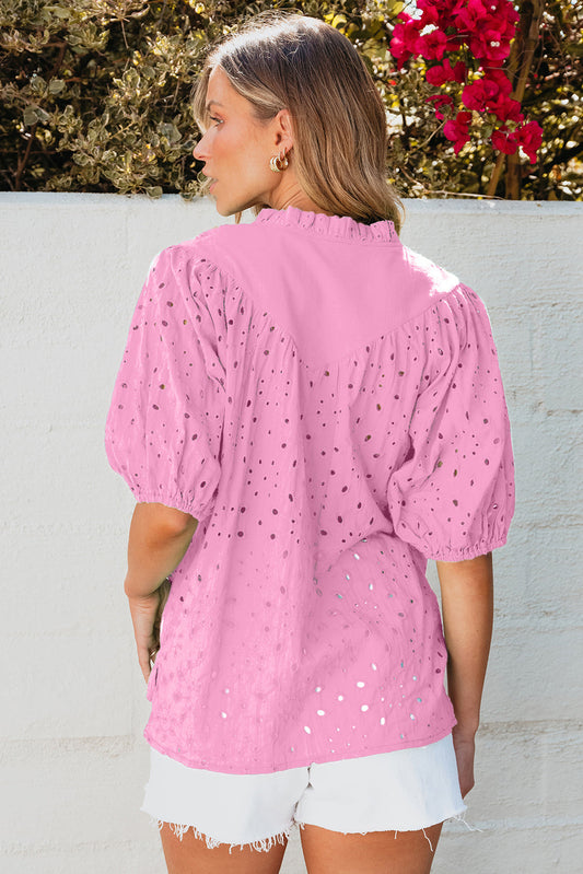 Arielle Embroidered Hollow-out Puff Sleeve Blouse