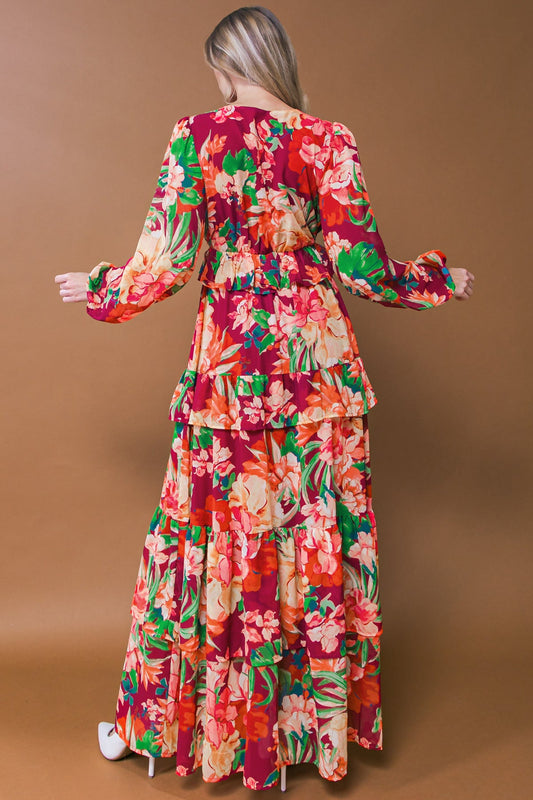 Leave You Speechless Burgundy Maxi Dress - Tiered Ruffle Evening Gown with Long Sleeves | Wedding Guest & Special Occasion