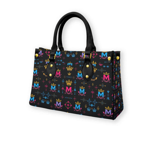 Munsieur Black Handle Women's Handbag with Crown Print