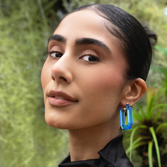 Emerald Gem Lucite Hoop Earrings