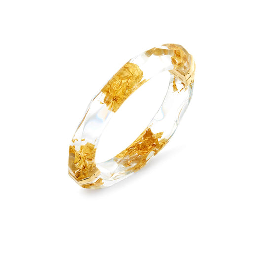 Gold Leaf Thin Lucite Bangle in Clear