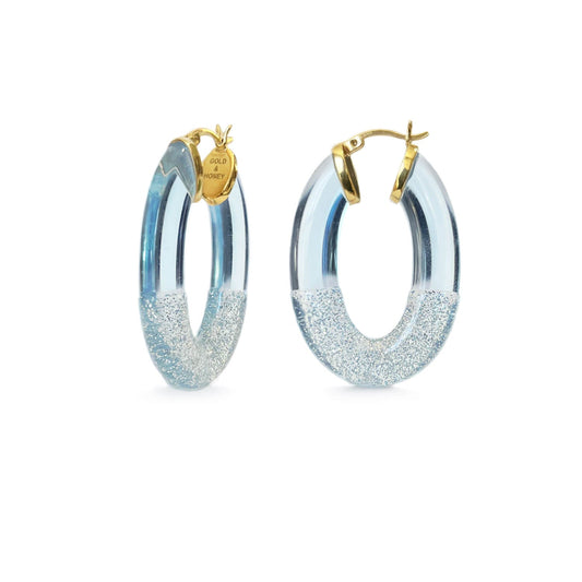 Glitter Flat Oval Lucite Hoop Earrings
