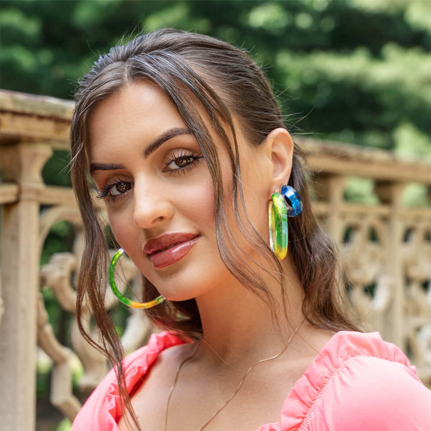 Tie Dye Lucite Hoops in Earth