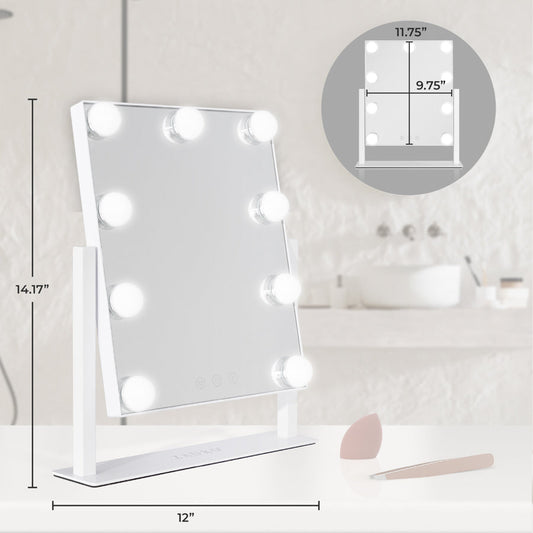 9 Led Light Bulb Hollywood Vertical Makeup Mirror - 12" X 14"