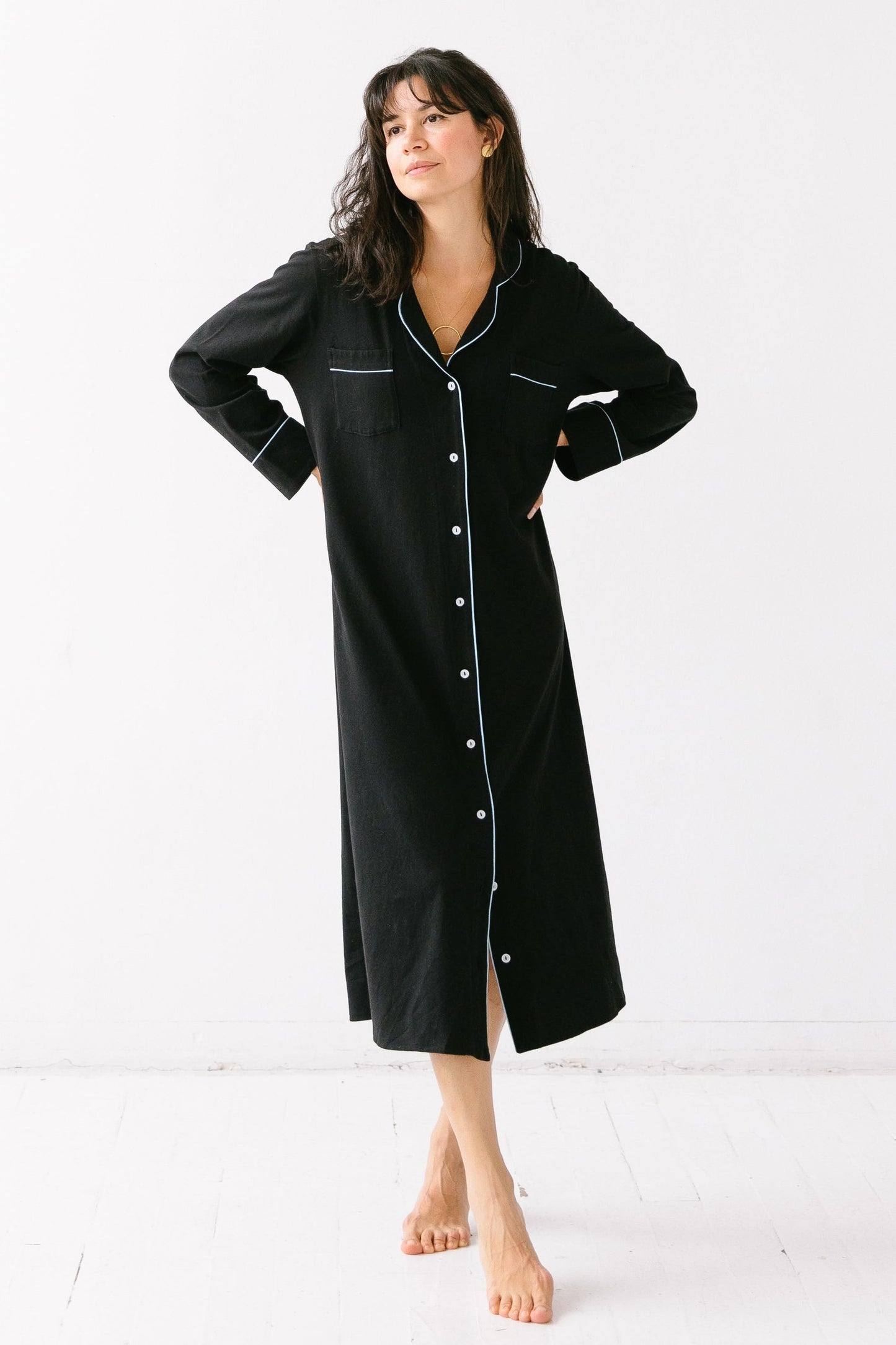 SALUA Luxury Sleep Shirt in Brushed Pima Cotton - Long