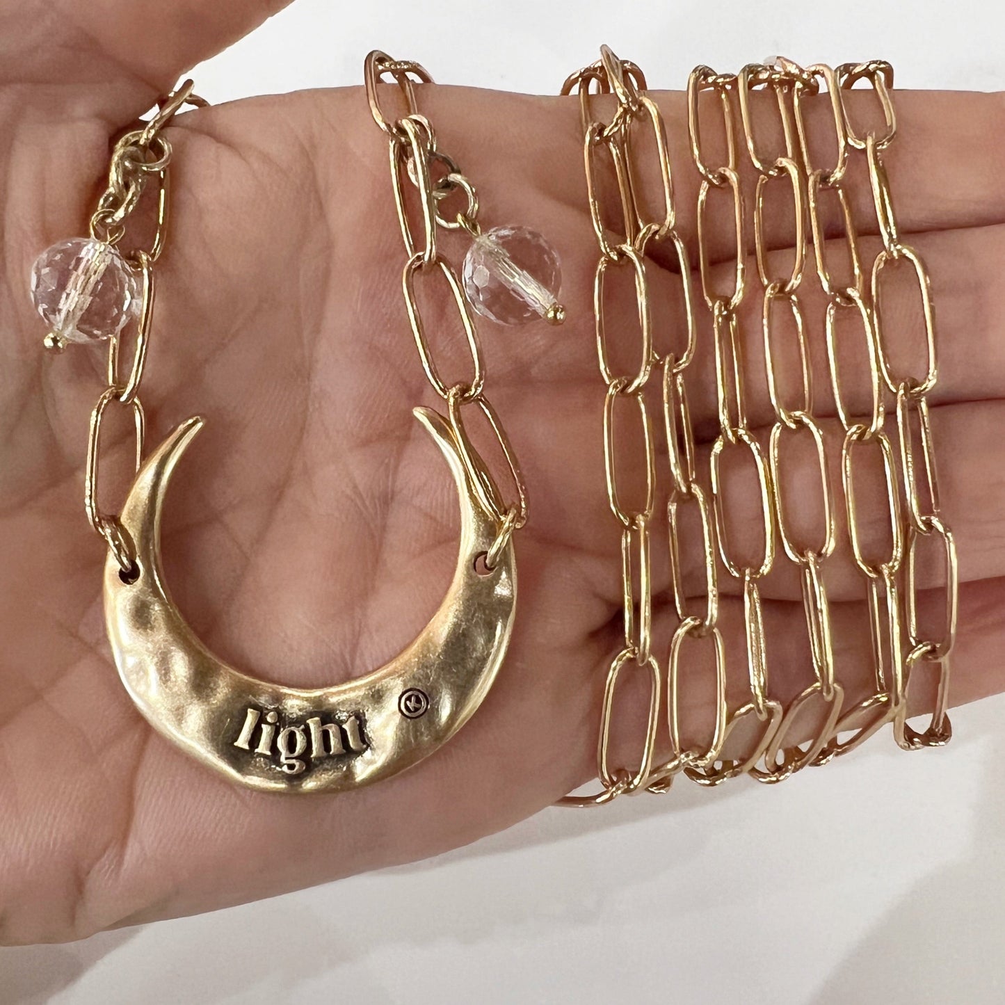 Light Crescent Moon Long Chain Necklace