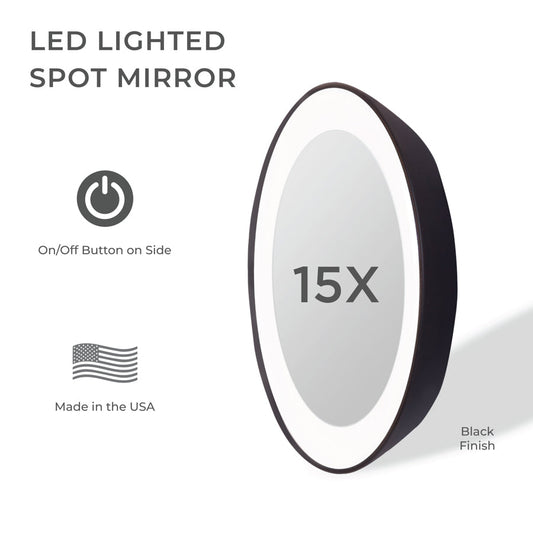 Lighted Compact Mirror with Magnification & Suction Cups