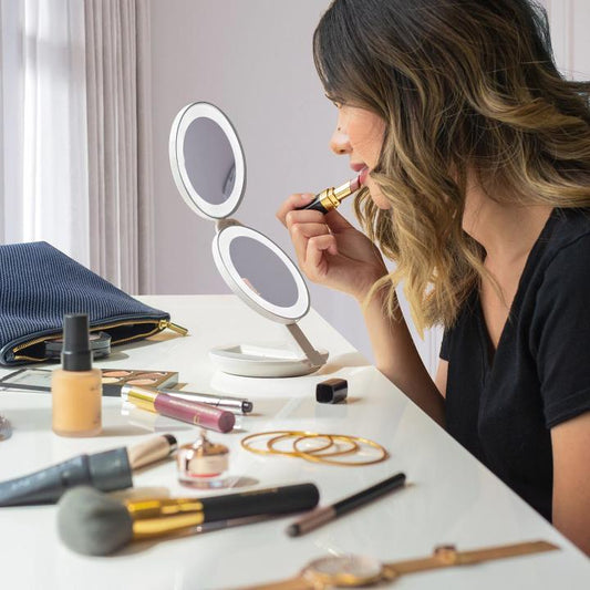 Lighted Travel Mirror with Magnification & Folding-to-Compact