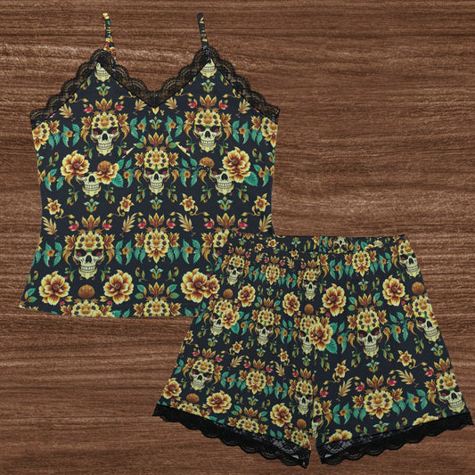 Munsieur Luxury Urban Sleepwear Set with Skull Floral Design