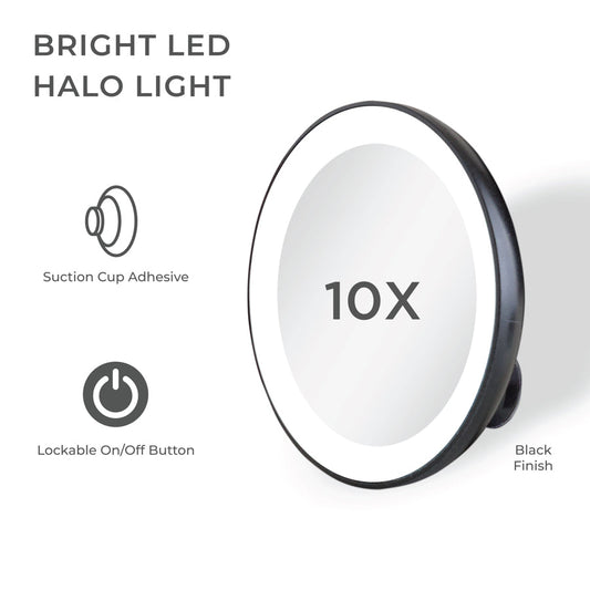 Lighted Compact Mirror with Magnification & Suction Cup