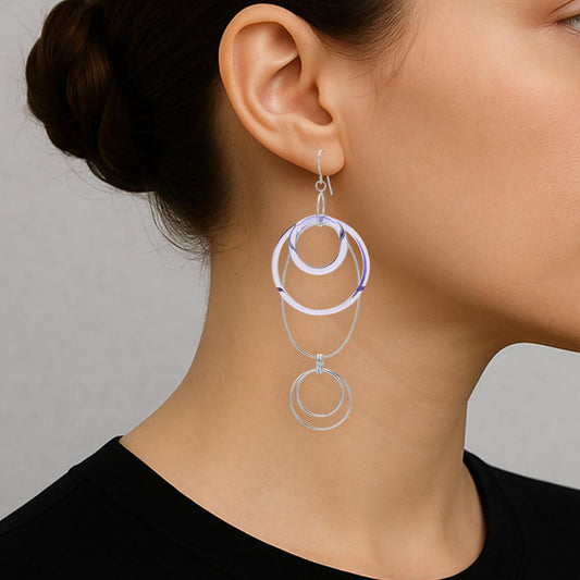 Purple and Silver Oval Drop Earrings