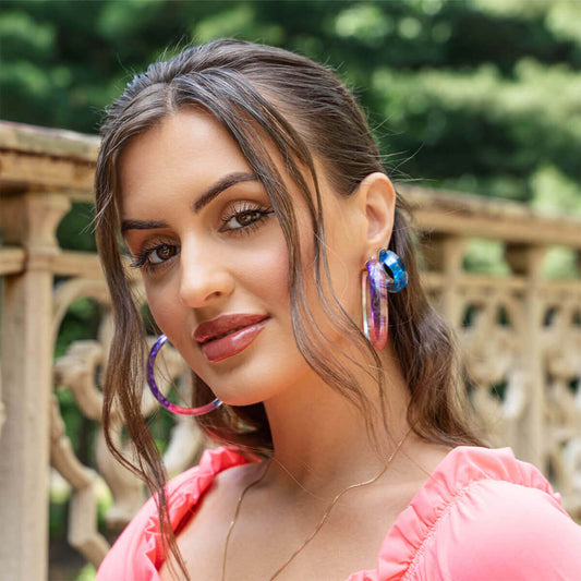 Large Tie Dye Lucite Hoops in Purple & Pink