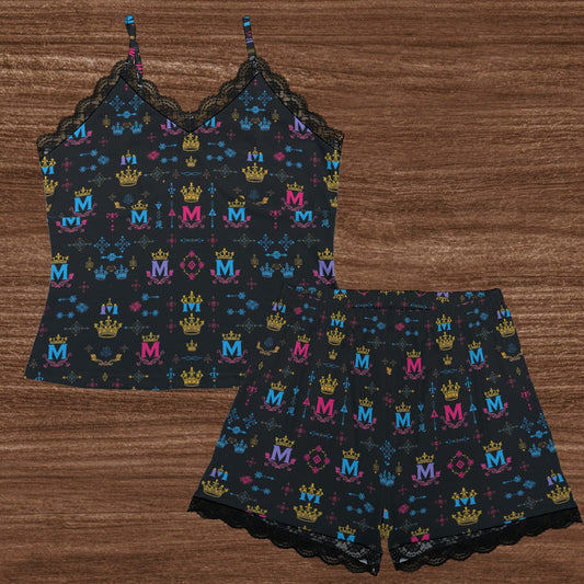 Munsieur Women's All-Over Print Loungewear Set with Lace Trim