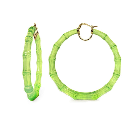 XL Lime Green Lucite Bamboo Hoop Earrings