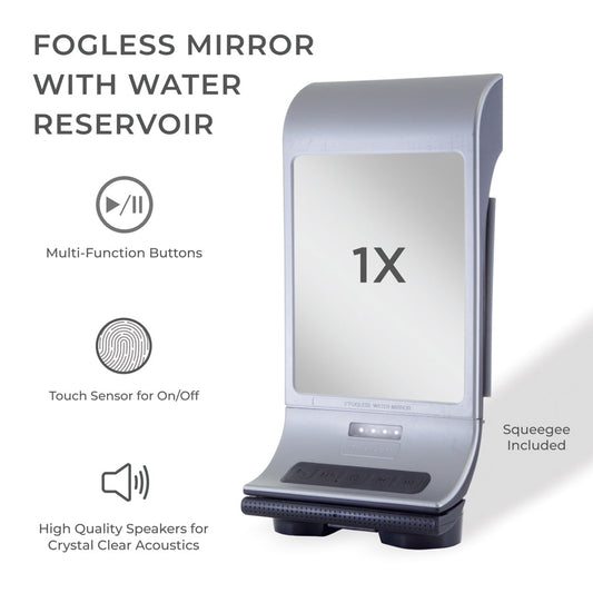 Fogless Lighted Shower Mirror with Wall Mount & Bluetooth Speaker